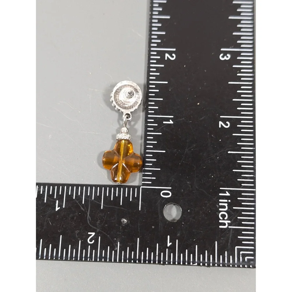 Amber Tone Acrylic Cross Dangle‎ Earrings Lightweight Pierced
